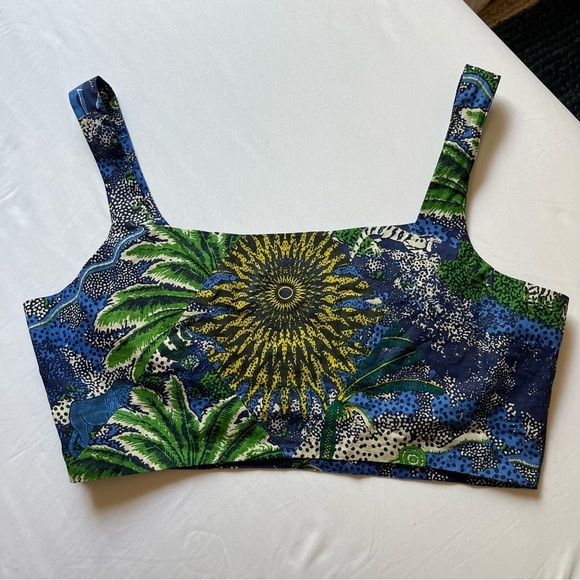 LE SIRENUSE blue tribal abstract tropical print cropped tank top - Picture 3 of 5